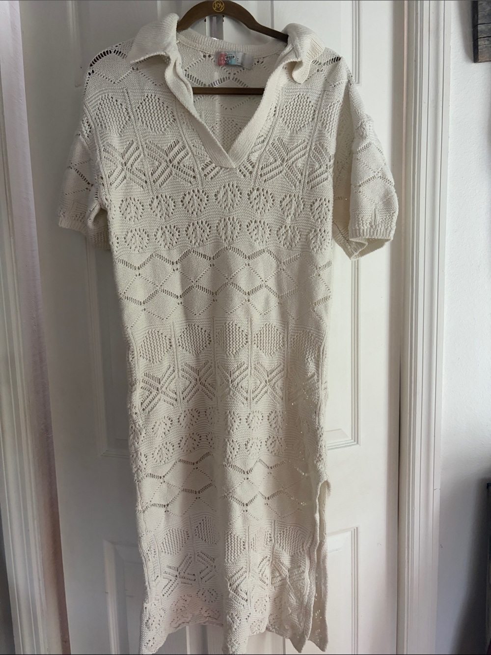 Collared Openwork Maxi Dress in Cream